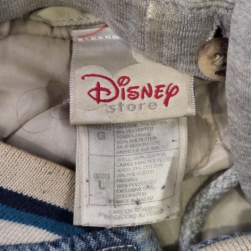 Vintage Disney Store Jacket Mens Large Blue Denim Eeyore Hooded Varsity DISTRESS - Picture 9 of 16